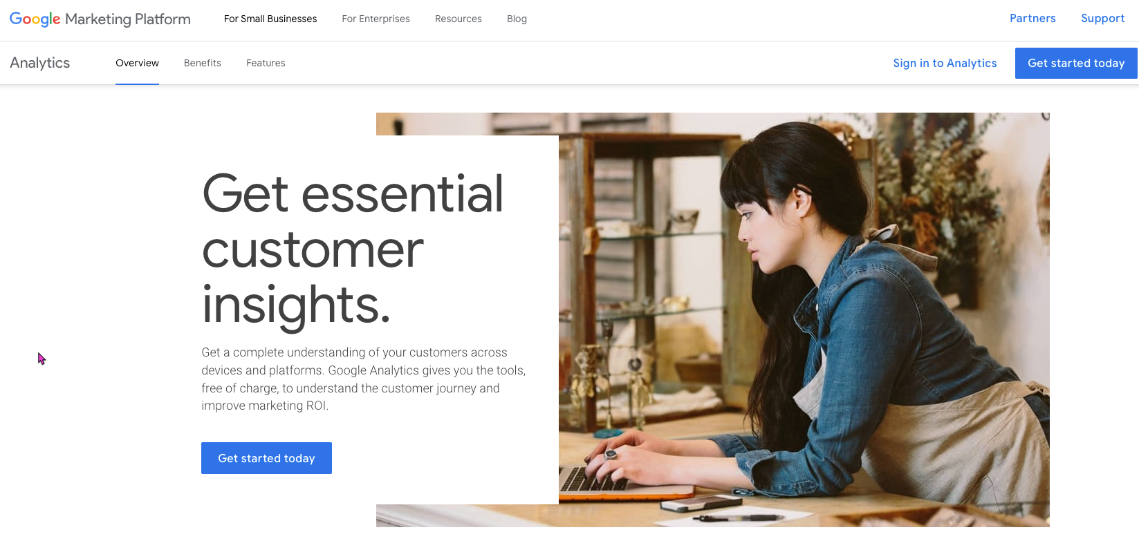 Screenshot of the Google Analytics webpage