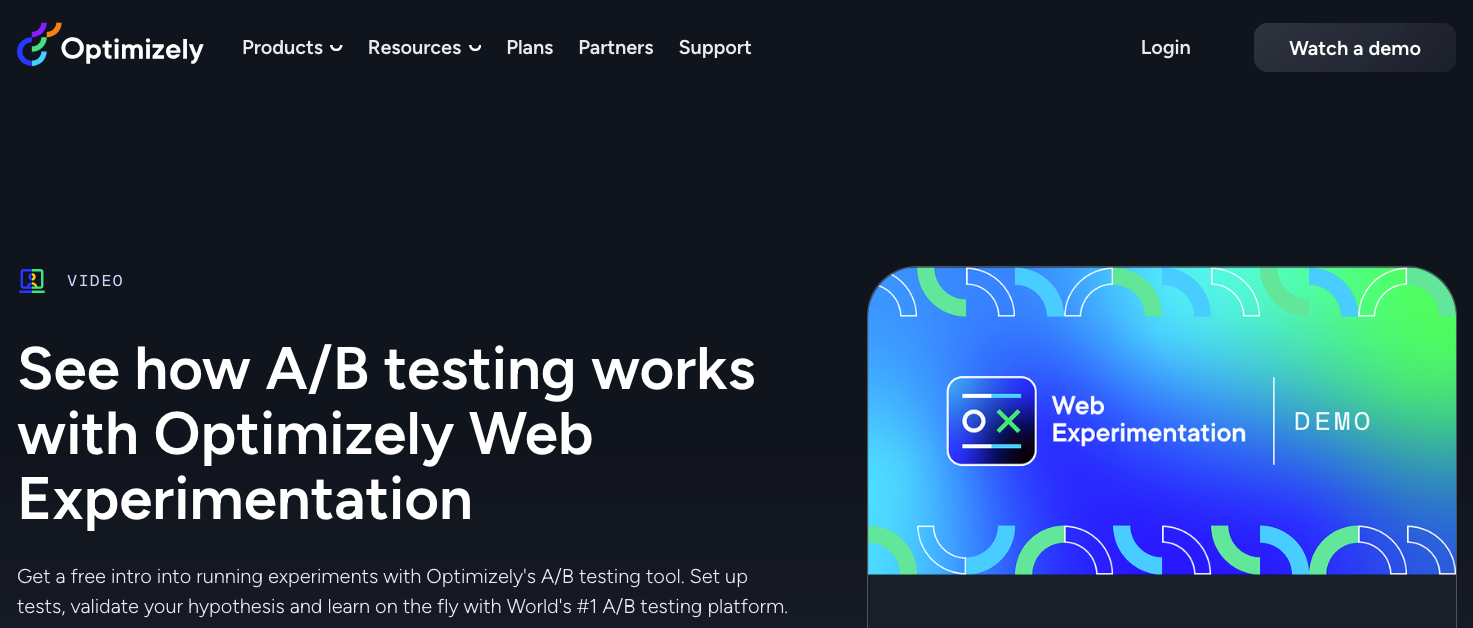 Screenshot of the Optimizely webpage