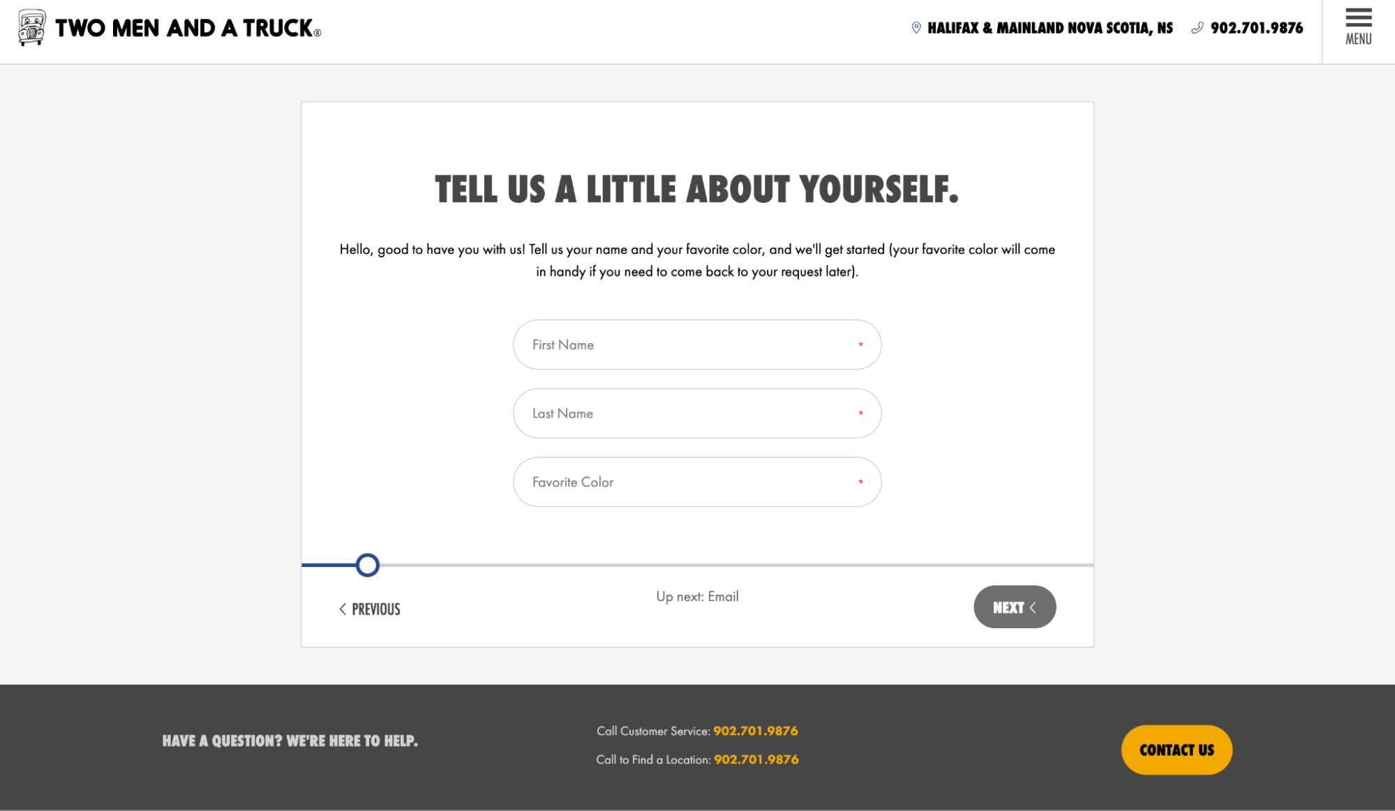 Two Men & A Truck moving company lead generation form example screenshot