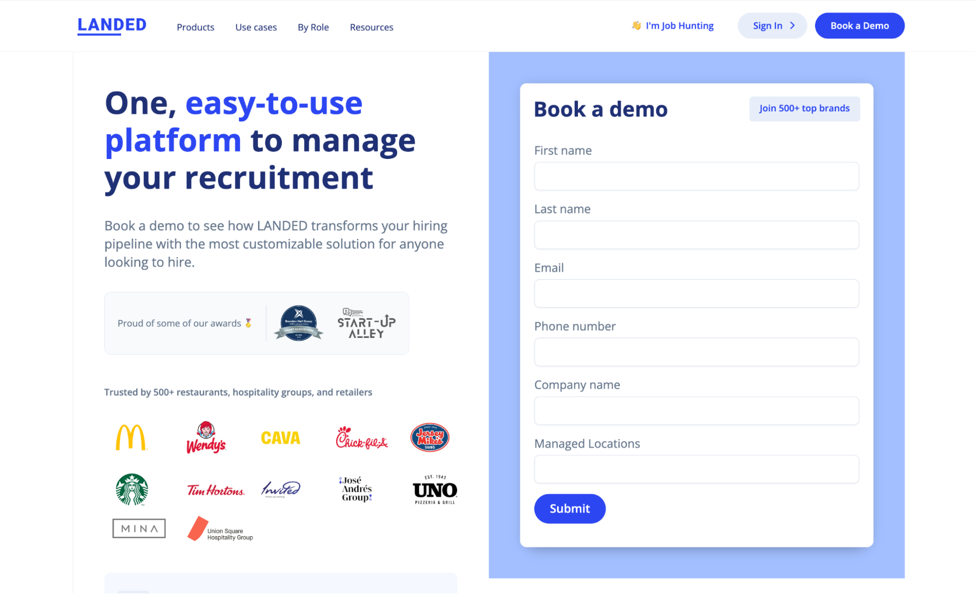 Landed book a demo b2b lead generation form example