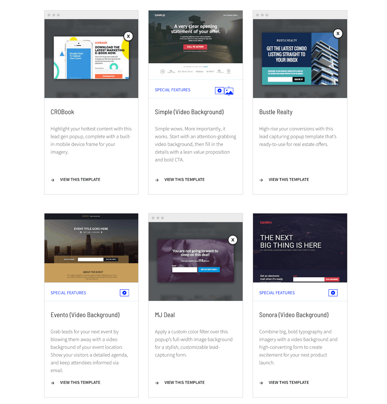 email landing page templates