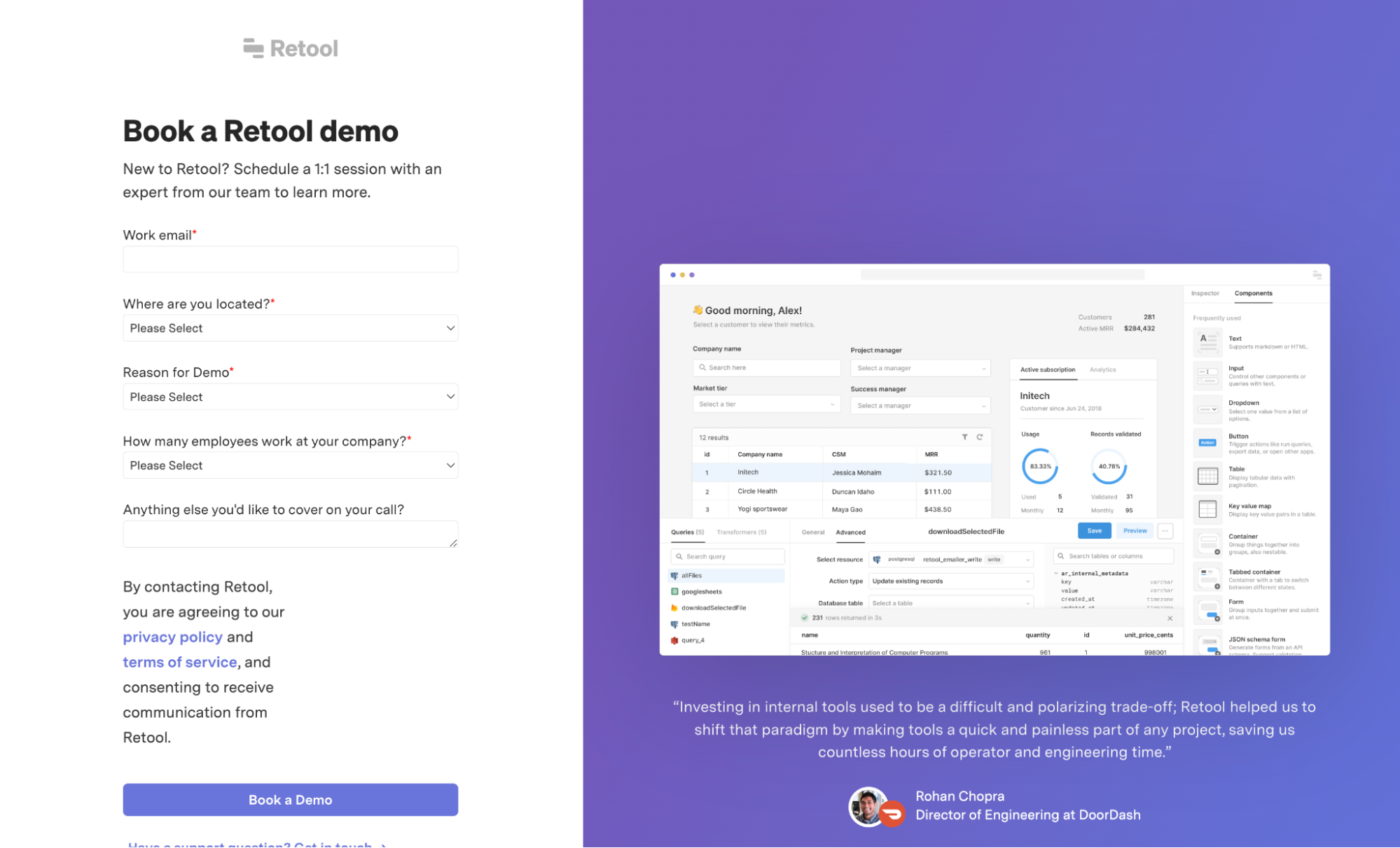 Retool SaaS lead gen form example